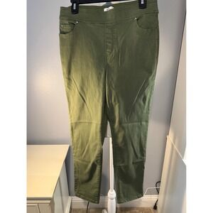Kim Rogers Womens Olive Green Pull On Slim Leg Pants Size 8S Elastic Waist